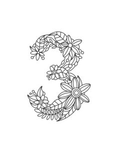 Flower Number 3 Coloring Pdf, Free Vectors File